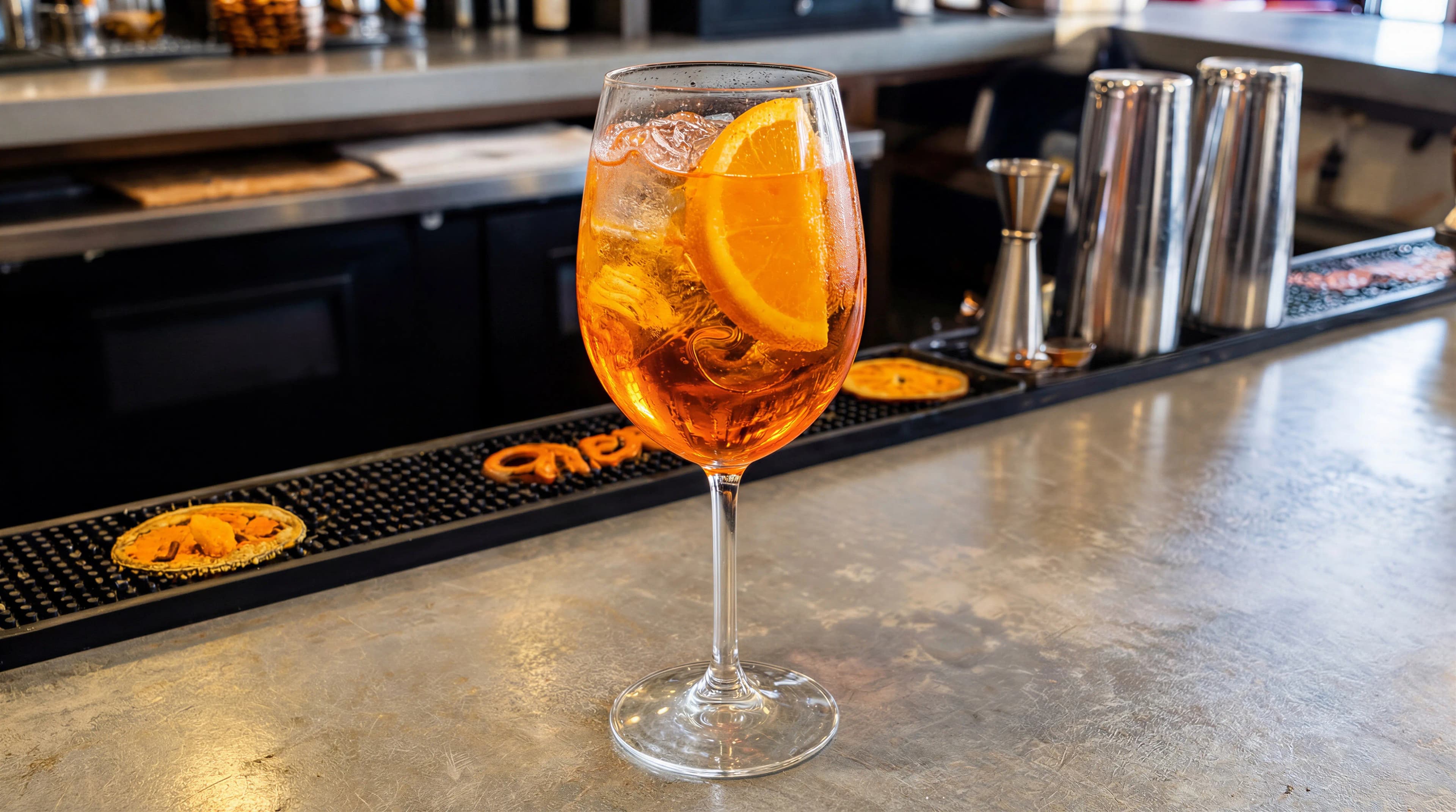 After AI enhancement: High-end moody bar ambiance with professional color grading